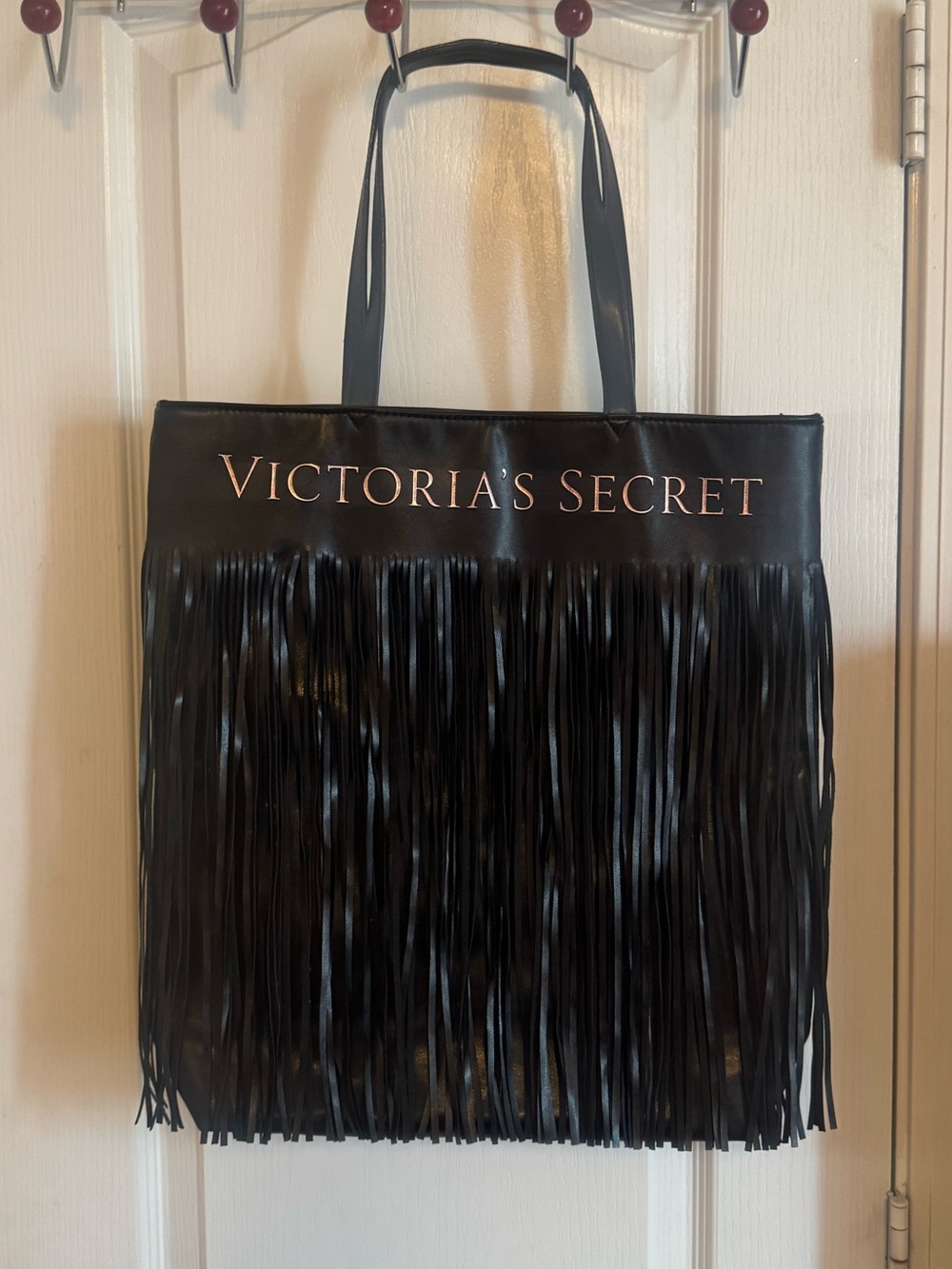 Victoria's Secret Black Fringe Tote with Gold Logo